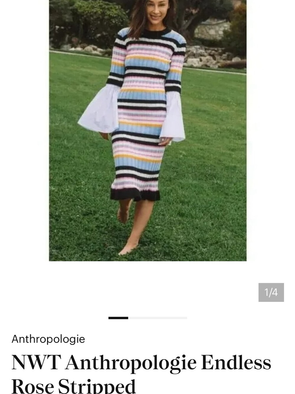 Endless Rose Multicolor Striped Midi Dress with White Bell Sleeves - Picture 4 of 10